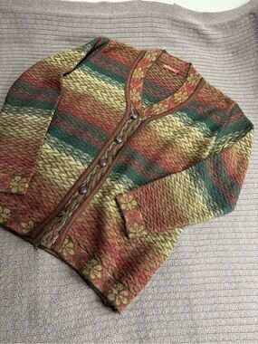 Pep Casual Knit Cardigan Sweater XL Multicolor Button Front Boho Vintage